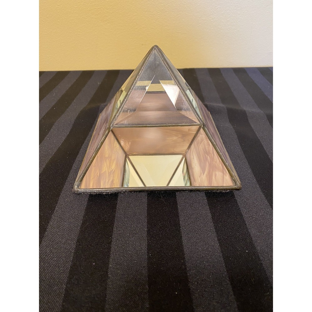 Vintage Peter Adams Signed Stained Glass Pyramid Votive Candle Holder 1988‎ Pink